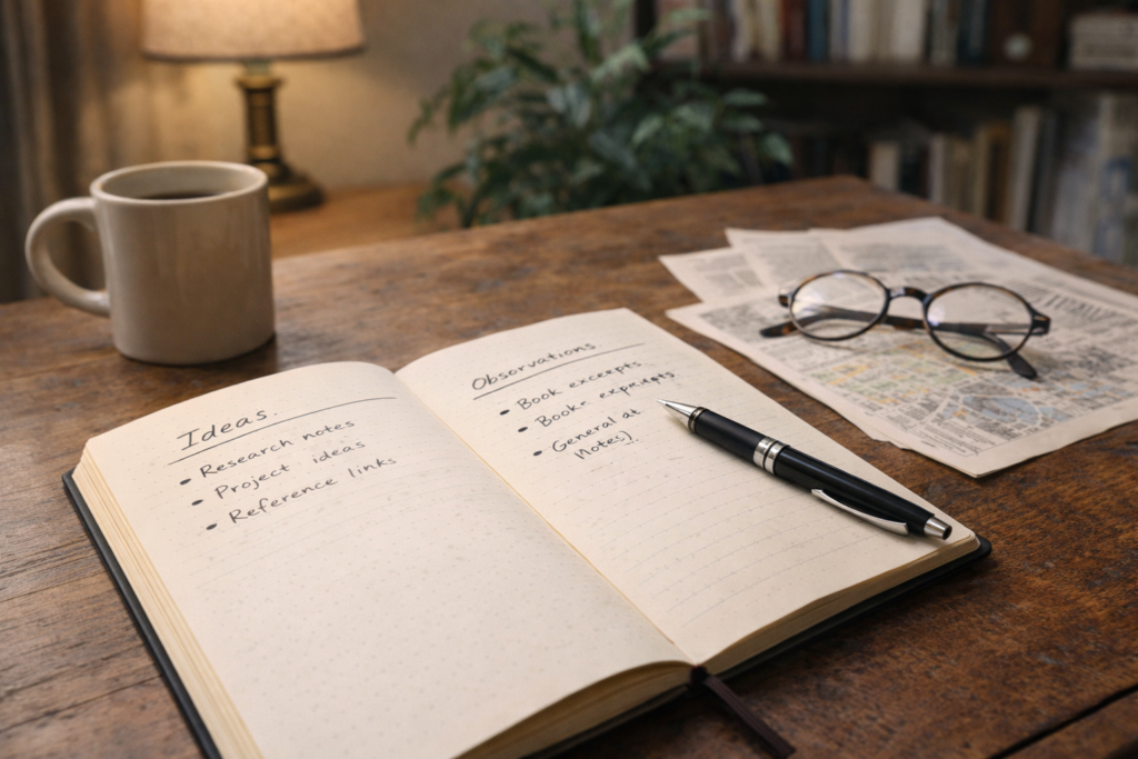 Open notebook on a simple desk